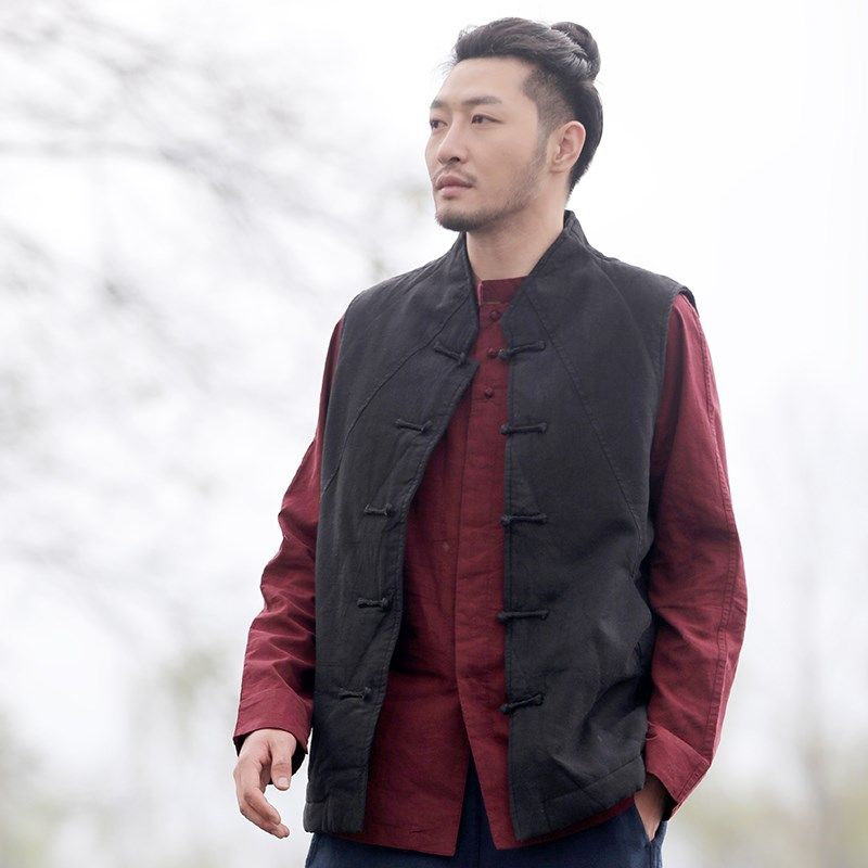 楠中国风男外套秋冬季棉马甲加厚外穿苎麻中式盘扣坎肩无袖云逍,男装,常规马甲,淘宝优惠券,粉丝福利购,淘宝优惠卷