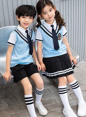 幼儿园园服夏季初中小学生校服套装男女童黄色班服短袖儿童两件套