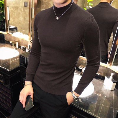 高级感毛衣男半高领秋冬潮流紧身修身弹力中领内搭韩版针织打底衫