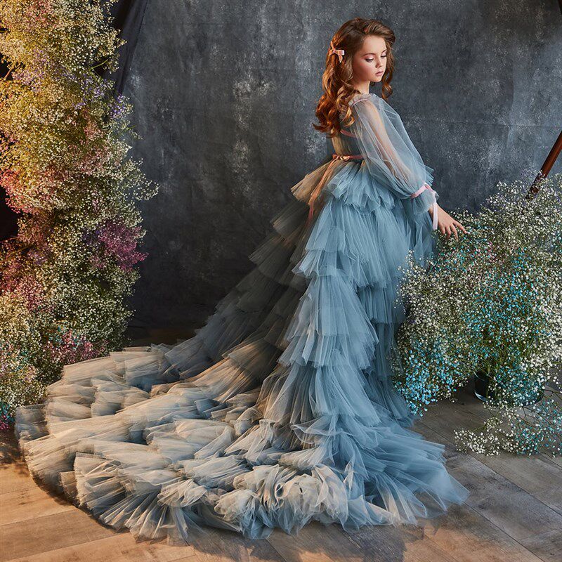 儿童森系礼服公主裙高端拖尾女童钢琴模特走秀演出服洋气生日长裙