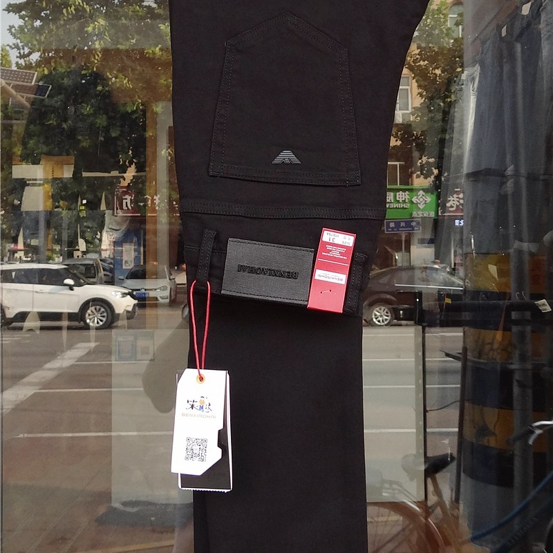 笨小孩牛仔男裤纯黑T75406弹力修身小直筒工装上班中青年显瘦加长