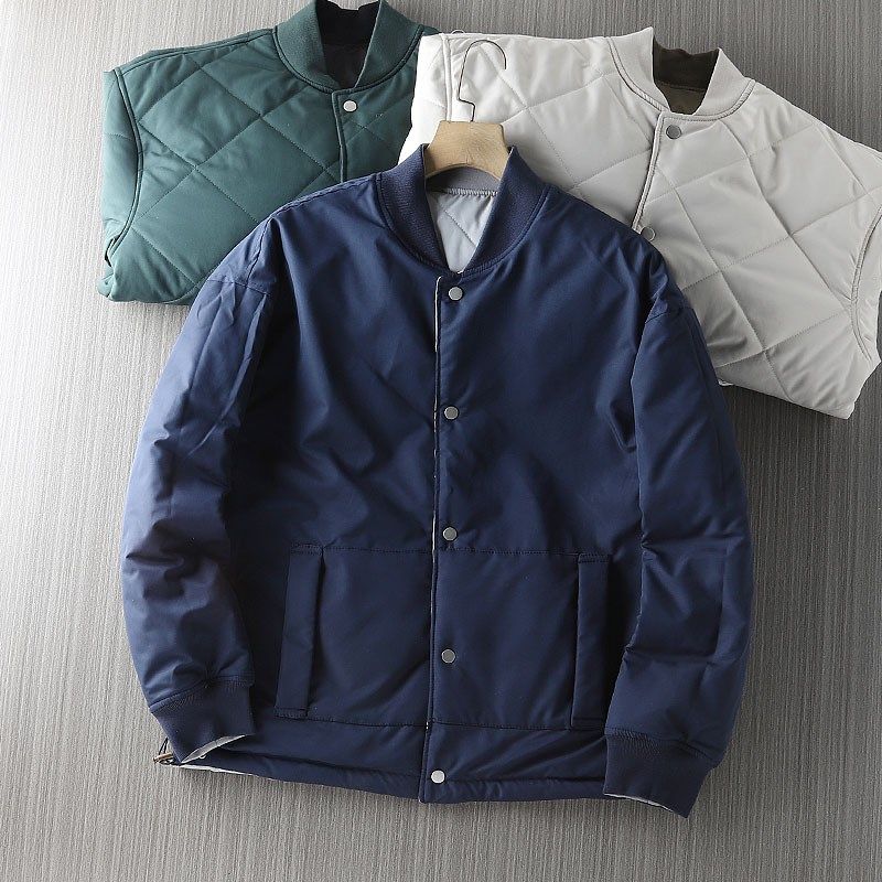 日系两面穿~秋冬男士加厚保暖高蓬松情侣款棒球领棉服棉衣外套潮