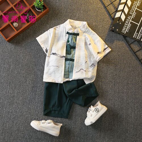 男童夏季唐装套装宝宝新中式汉服古装两件套小儿童中国风周岁礼服