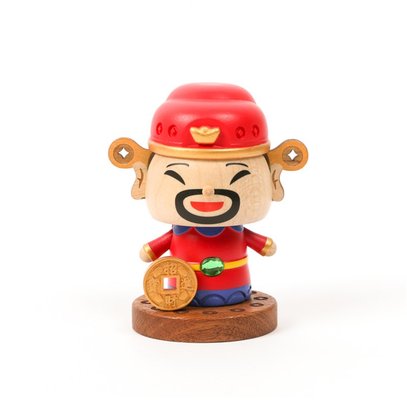 森活木趣木质车载桌面弹簧摆件关羽老F虎兔子小猪恐龙醒狮财神减