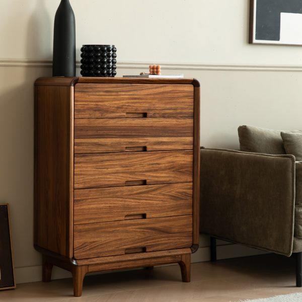 乌金木五斗柜新中式全实木收纳柜现代靠墙六斗柜储物柜床尾柜卧室