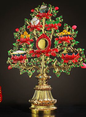 摆件供奉树宝石镶合金总吉祥八瑞集工艺品组合绘家用法器彩八瑞物