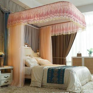 u型导轨蚊帐三开门落地床帘宫廷家用轨道式 1.5m1.8米床轻奢风防蚊