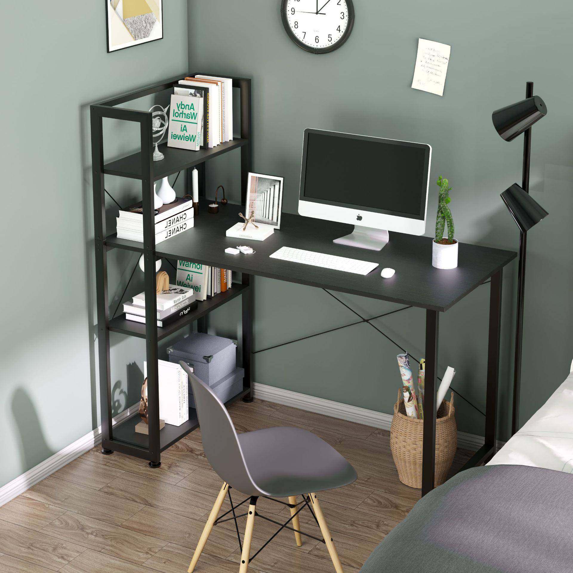 铁艺书桌书架一体组合家用办公写字桌靠墙台式电脑桌卧室简约书桌