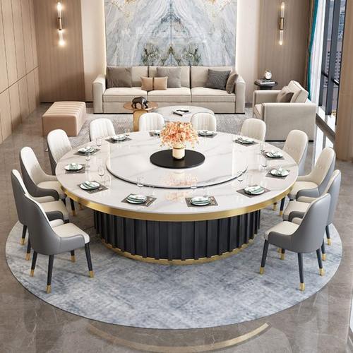 岩板电动餐桌大圆桌酒店15人2.6米大餐桌圆桌20人家用电磁炉火锅