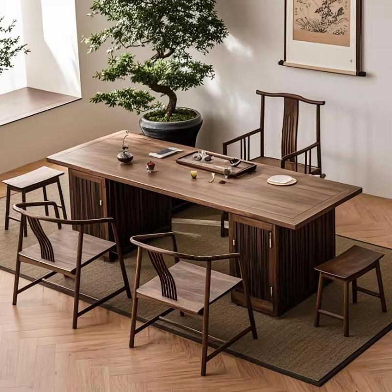 北美黑胡桃木茶桌椅组合现代新中式E禅意茶室泡茶台办公室家用茶