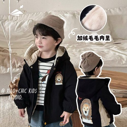 质感很棒~儿童秋冬卡通印花纯棉连帽外套加绒加厚冬季上衣男童潮