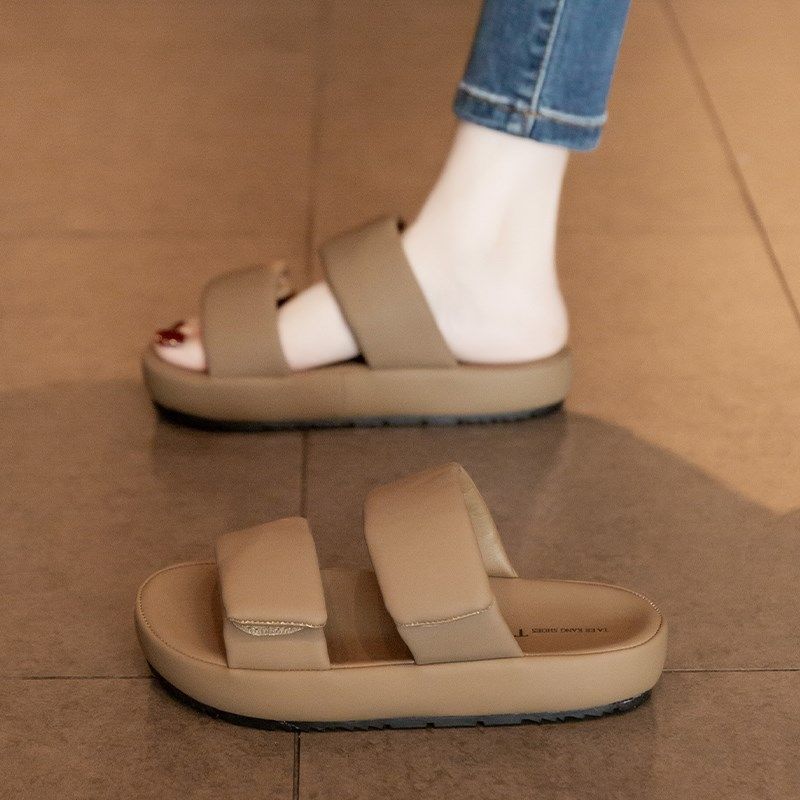 绝美厚底凉拖鞋女夏外穿2025新款平底休闲沙滩凉鞋时尚孕妇一字拖,女鞋,一字拖,淘宝优惠券,粉丝福利购,淘宝优惠卷