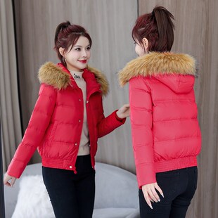 小款羽绒棉服女短款2024新款冬季韩版修身大毛领小个子外套夹克潮