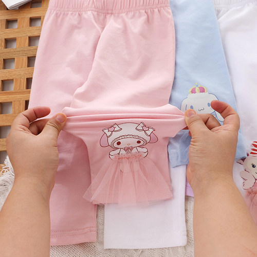 女童纯棉夏季弹力薄七分裤2021新款立体卡通儿童5分宝宝7分打底裤