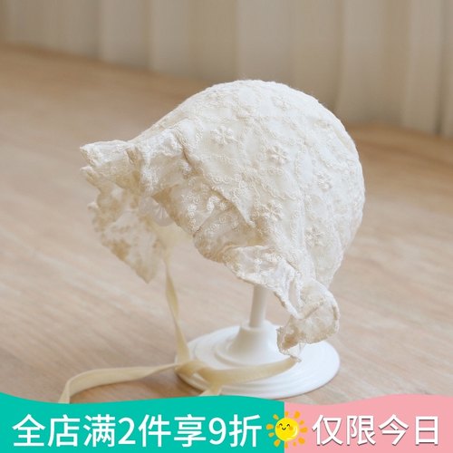 韩版春夏纯棉婴儿帽子女宝宝公主蕾丝花边宫廷帽婴幼儿夏季遮阳帽