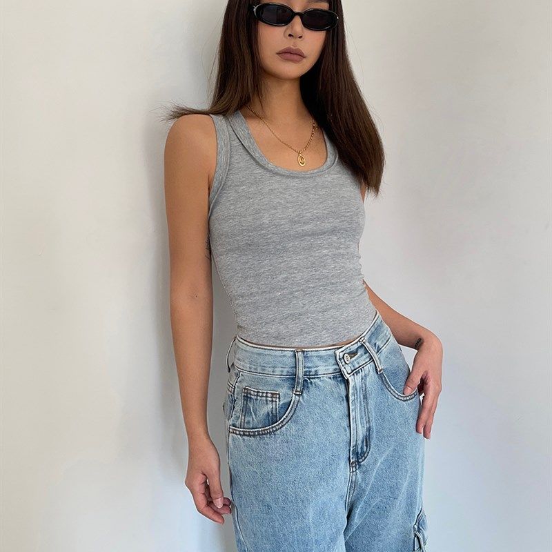 明线宽边圆领修身短背心女春季2024新款弹力内搭短款吊带小上衣,女装/女士精品,背心吊带,淘宝优惠券,粉丝福利购,淘宝优惠卷