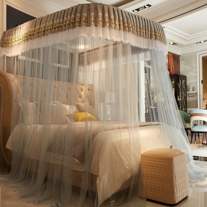 蚊帐家用2024新款夏季高档欧式公主风u型轨道导轨卧室加粗支架xt