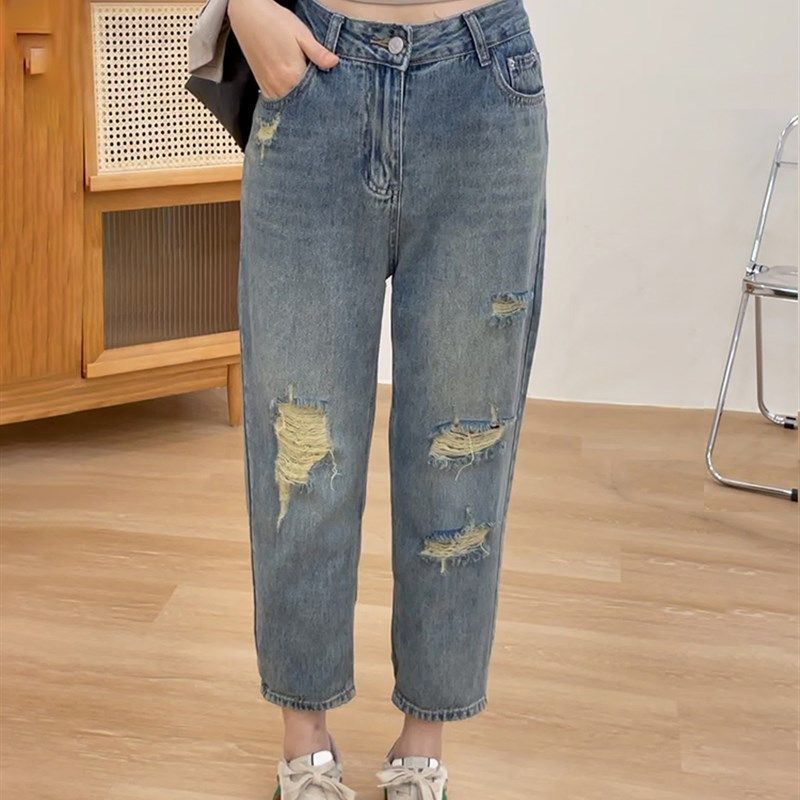 夏季薄款破洞哈伦牛仔裤女大码胖妹妹MM宽松显瘦梨型身材老爹裤子,女装/女士精品,大码裤装,淘宝优惠券,粉丝福利购,淘宝优惠卷