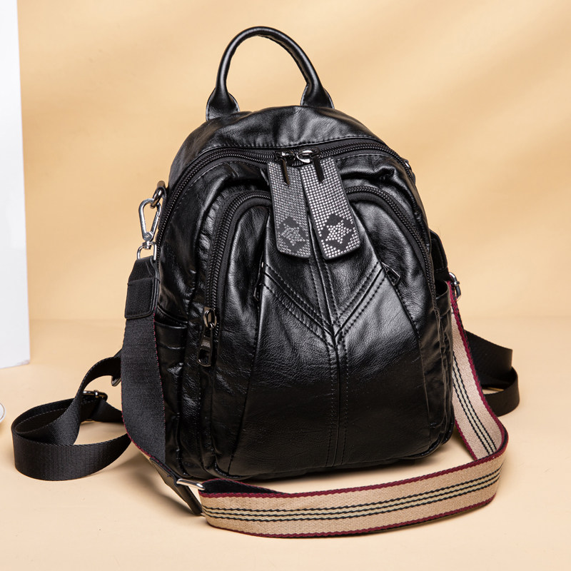 多袋真皮双肩包女士2021新款时尚简约背包软皮大容量休闲旅行包