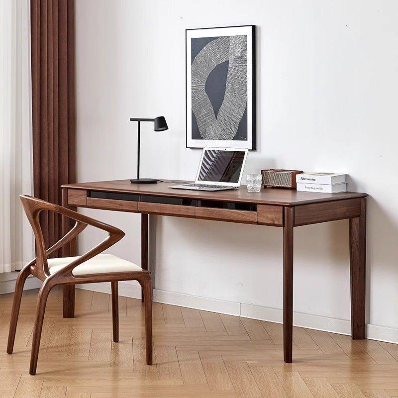 黑胡桃木书桌北欧简约全实木电脑桌樱桃木双人卧室学习桌办公桌子