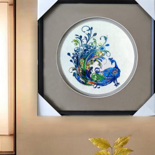 苏绣蓝孔雀纯手工刺绣片国画家庭卧室书房玄关装饰画国画商务礼物