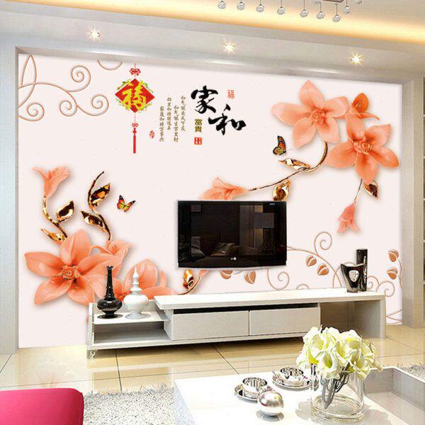 家和百合电视背景墙壁纸3D立体墙纸大气客厅5D壁画8D影视墙布装饰
