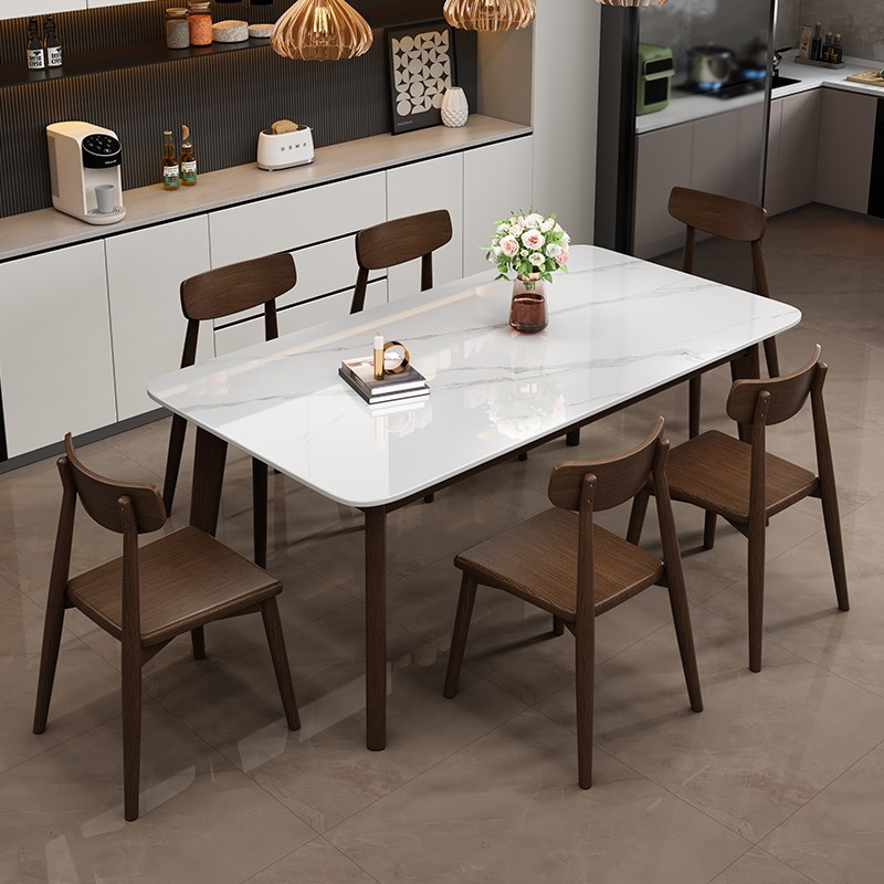 岩板餐桌a椅组合2025新款家用实木小户型轻奢现代简约长方形吃饭