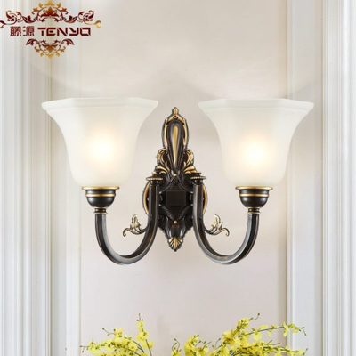 欧式全铜壁灯床头灯卧室灯田园复古楼梯灯黑色铜灯样板房套间壁灯