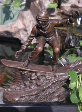 铜雕艺术世界冲浪少年体育运动滑板生日礼物雕塑酒柜书房铜像摆件