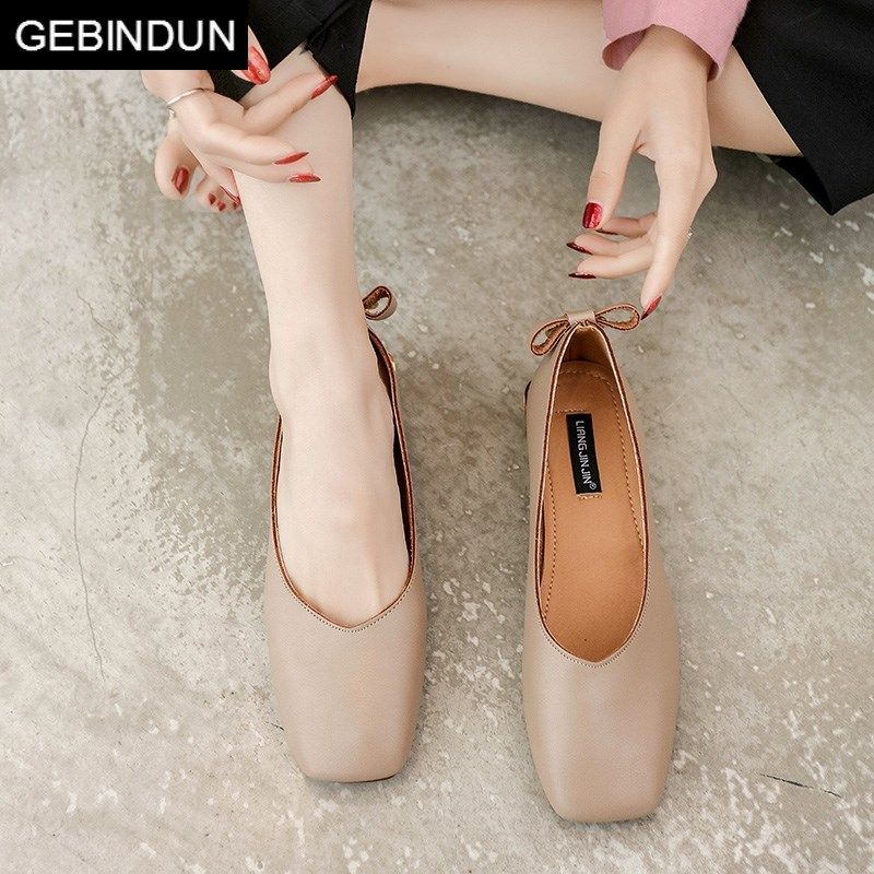 低帮鞋时髦新款韩版奶奶瓢鞋浅口平跟方头米色粗跟口平底妈妈鞋,女鞋,浅口单鞋,淘宝优惠券,粉丝福利购,淘宝优惠卷