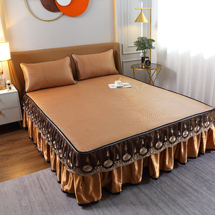 三件套家用1.8m床可水洗冰藤空调席子 冰丝凉席床裙款 2023新款 夏季