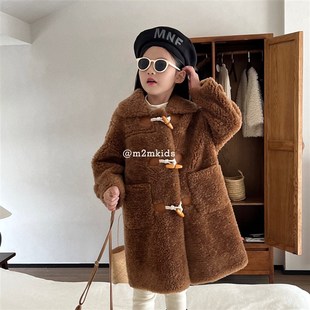 2024秋冬儿童长款保暖大衣女童皮草真毛羊毛HN北欧风全毛外套