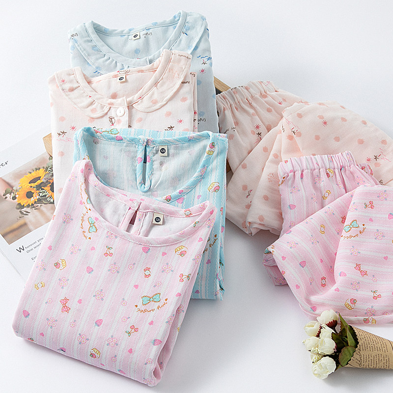 女童纯棉纱布薄款睡衣套装夏季短袖七分裤家居服长袖长裤空调服,童装/婴儿装/亲子装,家居服套装,淘宝优惠券,粉丝福利购,淘宝优惠卷