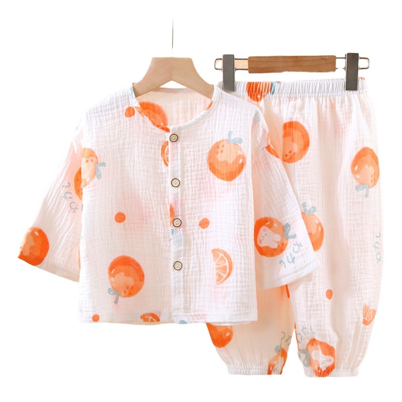 宝宝睡衣夏季薄款双层棉纱布男女童春款居家服外出婴儿服分体套装图片