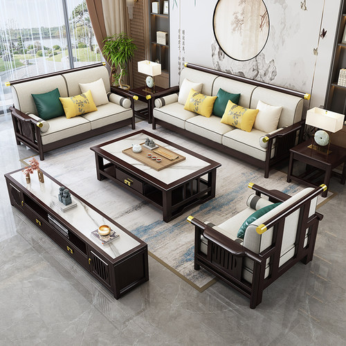 实木沙发客厅新中式古典禅意木质大户型储物沙发别墅家具冬夏两用