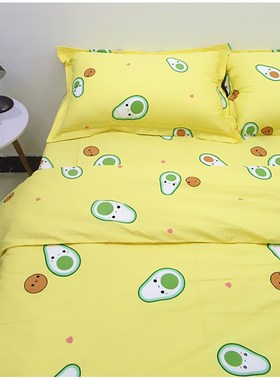 黄色牛油果纯棉床单单件斜纹棉布全棉被套枕套被单双人床三四件套