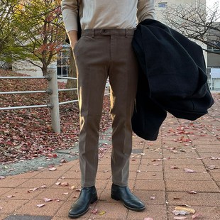 魔吉达韩国男裤秋冬松紧腰围加厚柔软弹力棉质修身休闲裤男PT2080