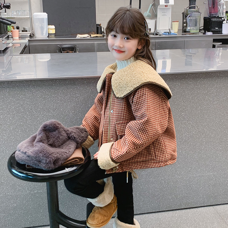 女童外套秋冬款2024新款儿童加厚一体绒毛呢大衣冬装女孩夹棉风衣图片