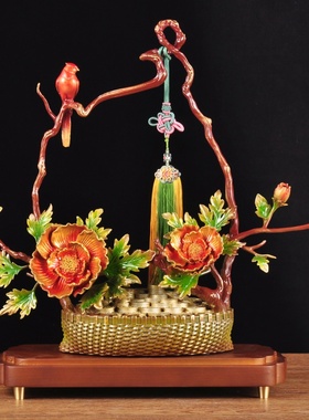 彩铜一览富贵牡丹花摆件家居客厅电视柜酒柜装饰品乔迁新居送礼品