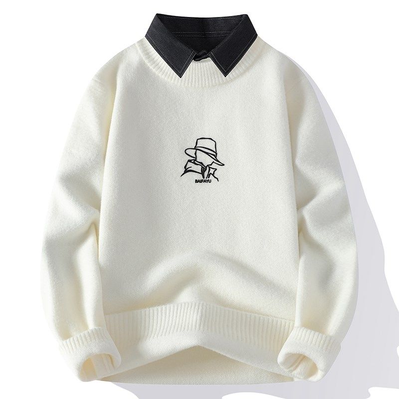 衬衫领毛衣男冬季假两件内搭打底衫长袖潮流高级感保暖线衣针织衫,男装,针织衫/毛衣,淘宝优惠券,粉丝福利购,淘宝优惠卷