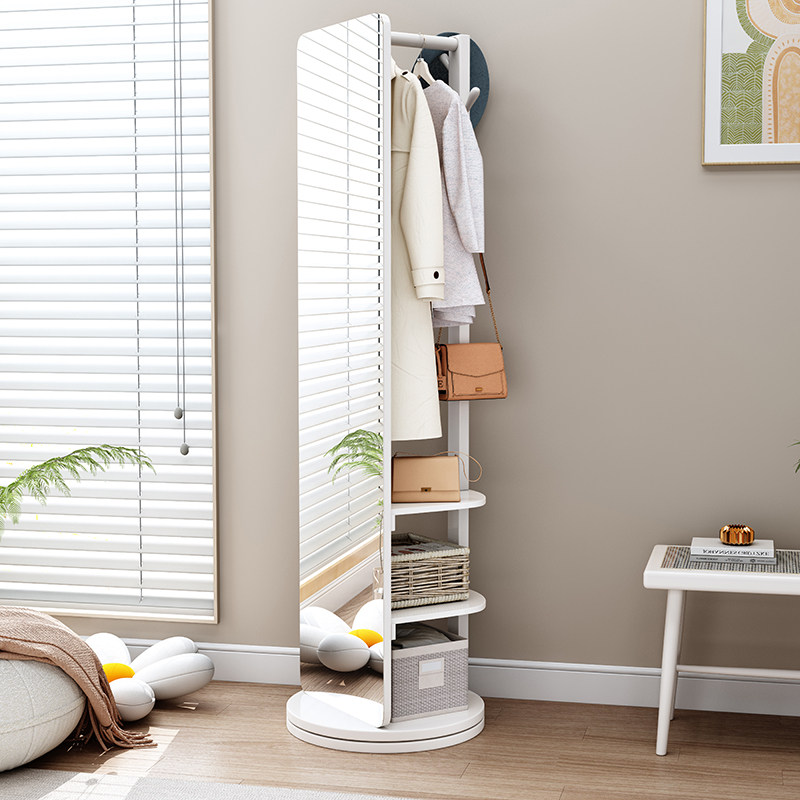 旋转全身镜家用卧室衣挂一体镜全身镜移动实木落地镜全身镜衣帽架