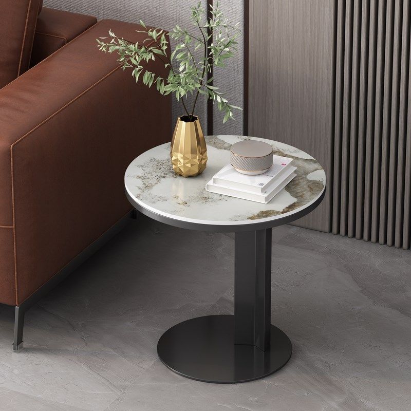 意式轻奢铁艺岩板边几沙发几简约家用商用客厅房间圆形小茶几角几