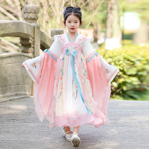 汉服女童2023秋款儿童春秋古装中国风超仙唐装古风公主女孩连衣裙
