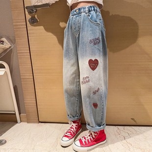 春秋2024新款 儿童长裤 春装 洋气宽松老爹裤 子 女大童时尚 女童牛仔裤