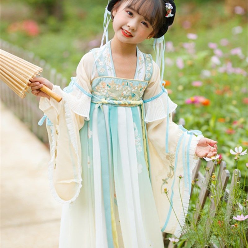 远黛女童汉服夏季儿童中国风古装改良仙气长袖春秋古风襦裙连衣裙
