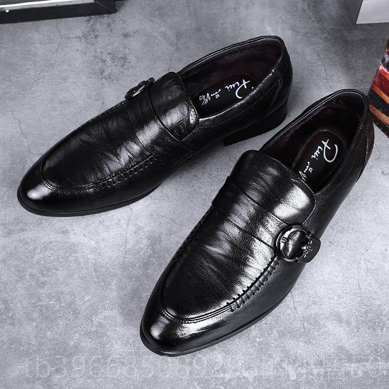 高档山羊皮鞋男脚商务正装皮鞋底耐套真磨皮四季鞋厚底增高硬加绒