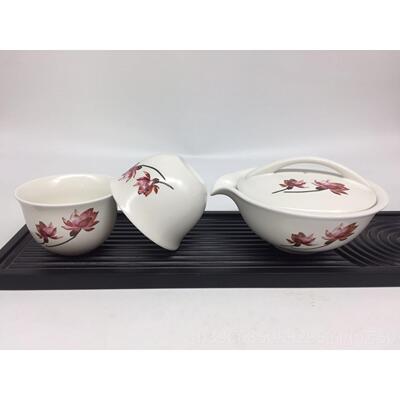 高档台湾建窑四件杯茶具套装釉 1陶瓷家用富贵牡丹上彩扁壶2组带