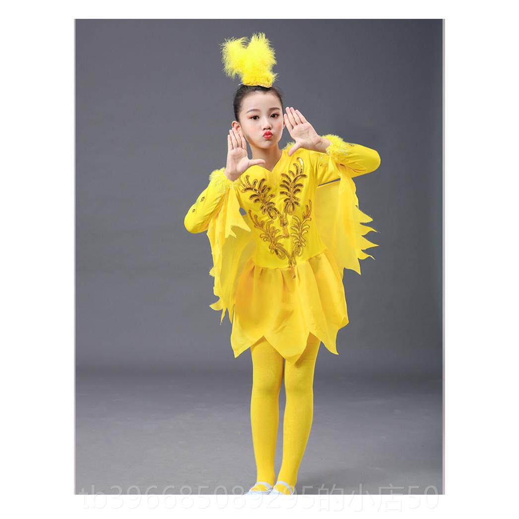 高档儿童荷小鸟表演服百灵鸟动物服舞女童白鸽小鸟演出服服蹈饰小