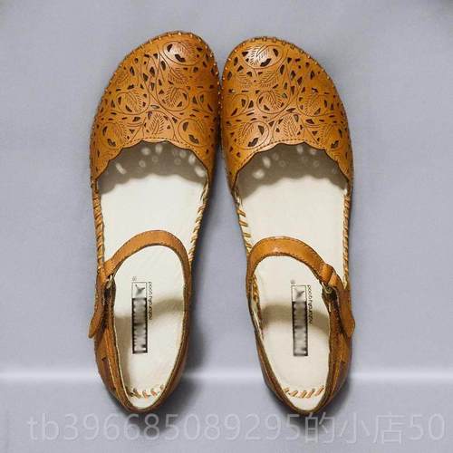 高档舒适妈底鞋中鞋老年女软真皮凉鞋单鞋复古宽楦皮妈鞋西班牙女