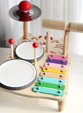 高档宝宝早教打击乐器多功能儿质架鼓童音子乐台启蒙益智玩具男木